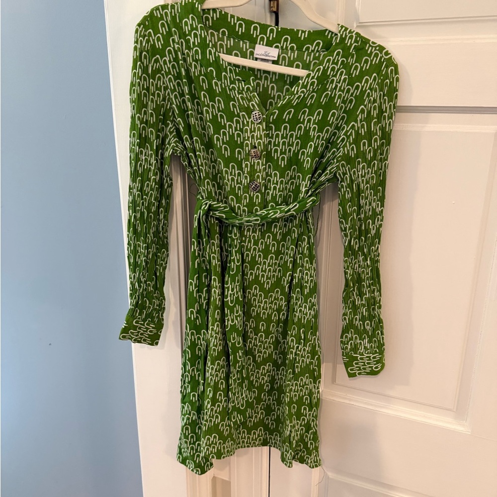 SMITH Green Patterned Long Sleeve Belted Dress